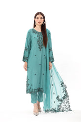 3 Piece Raw Silk Embroidered Suit (AP0045)